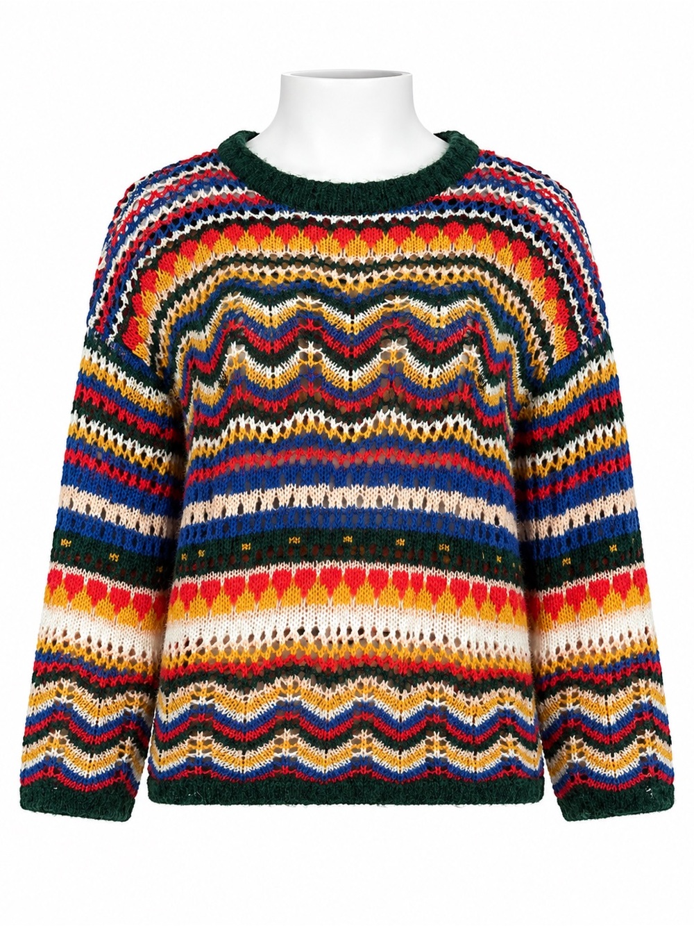 Size L Women’s Multicolour Open Knit Chevron Stripe Sweater